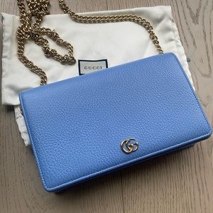 GUCCI marmont mini chain bag- WOC- powder blue with gold hardware